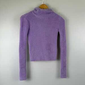 Zara Fuzzy Polyester Women Size Medium Crop Hoodie Sweater Sweatshirt Purple Lil